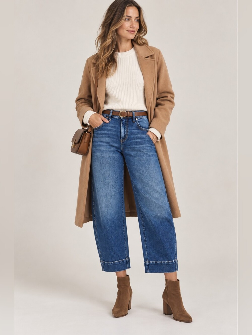 RISEN Women's Barrel Jeans Cropped Trouser Curved Mid Rise Dark Wash Various NEW